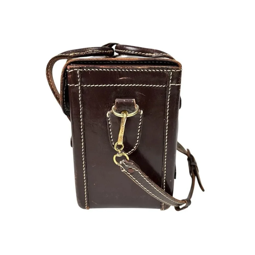 Cheney England Vintage Brown Leather Camera Satchel Crossbody Messenger Bag